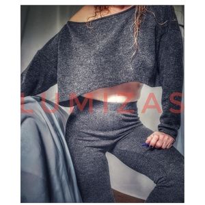 Belita Collection Long Sleeve Crop Top Sweater Outfit Charcoal Small